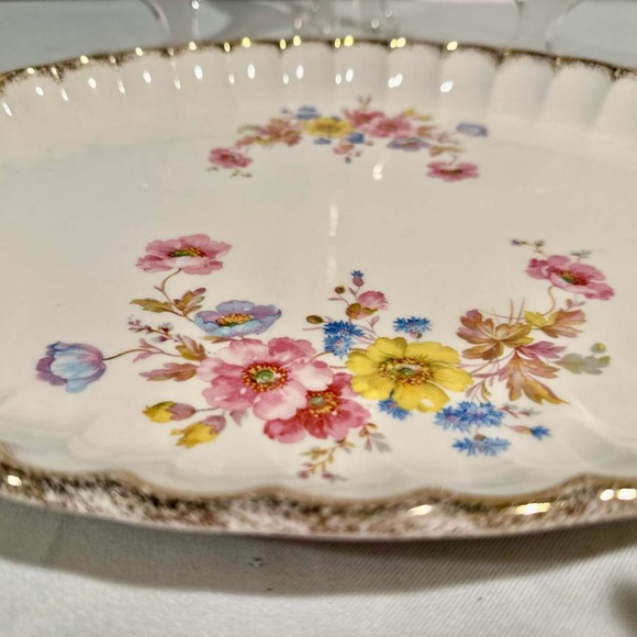 Pretty Vintage Oval Floral Serving Platter Gold Trim - Picture 5 of 5